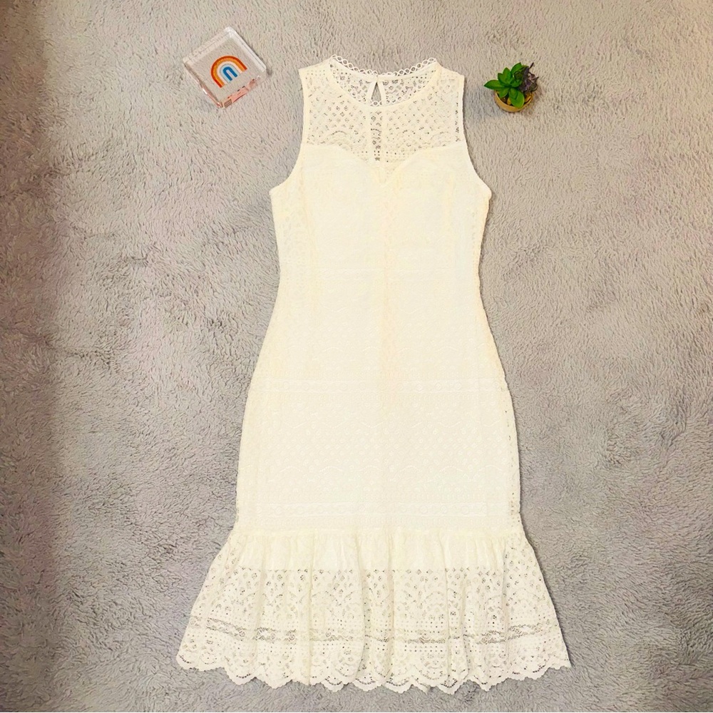 Francesca’s ivory lace peplum dress